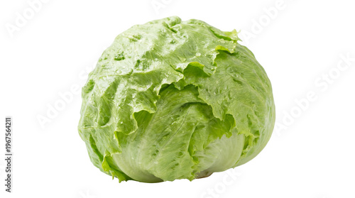 Tableau sur toile Crisp green iceberg lettuce head with water droplets, isolated on transparent ba