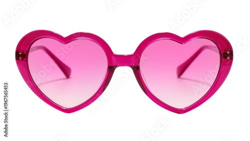 Bright pink heart-shaped sunglasses with gradient lenses, isolated on transparent background