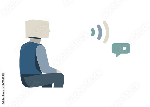 Individual slowly turning toward nearby abstract signals while others remain distant, beginning to register work context cues.