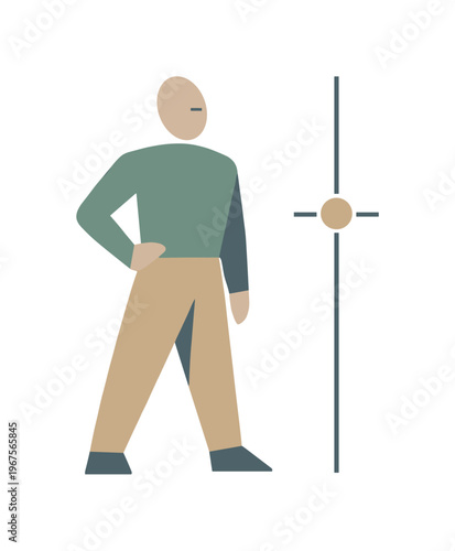 Human professional awareness integrating as body orientation aligns with the reference marker, expressing internal clarity.