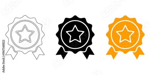 A Trio of Excellence: A collection of three distinct badges, symbolizing achievement and quality. Each badge features a star design within a circular frame, accentuated with elegant ribbons.