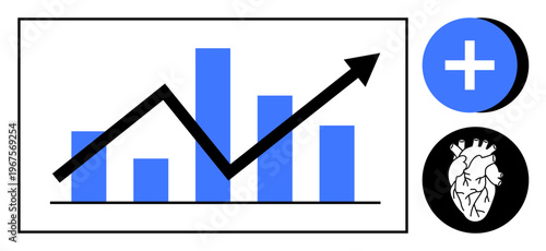 Health analytics concept. Health tracking through data visualization, cardiovascular insights, and growth trends. Health innovation applied to medicine, fitness, and research. For medical