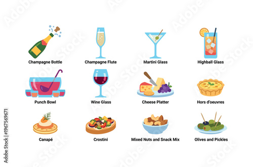 Collection of party drinks and appetizers for a festive celebration