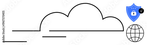 Cloud security concept. Cloud security with protection shield, lock, and global connectivity symbols. Cloud security solutions for data protection, global access, trustworthy systems. technology