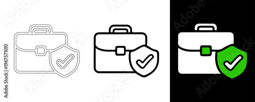 Secure Briefcase: A visual representation of business security, featuring a briefcase icon protected by a shield with a checkmark, symbolizing safety and protection in the professional world.