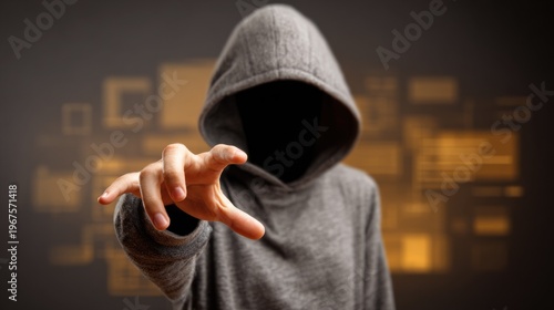 Mysterious Figure in Hooded Sweatshirt Reaching Out