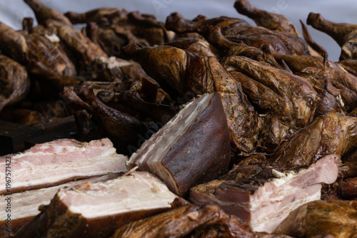 The fair features fresh smoked meat products.