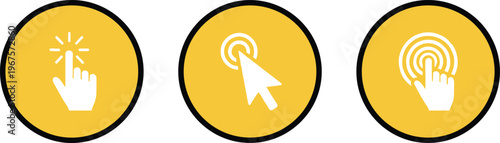 Click and tap icon vector illustration with hand, cursor, and touchscreen design