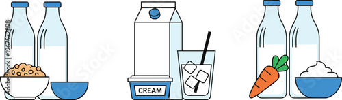 Colorful vector illustration of milk and dairy products symbolizing nutrition, versatility, and food pairing