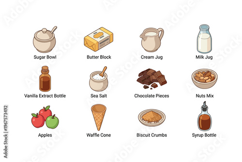 Collection of ingredients for making desserts and sweets