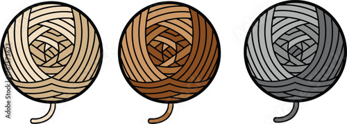 Yarn ball vector illustration with beige, brown, and gray woven texture design