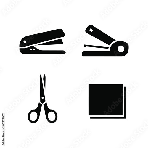 Essential Office School Stationery Supplies Icons