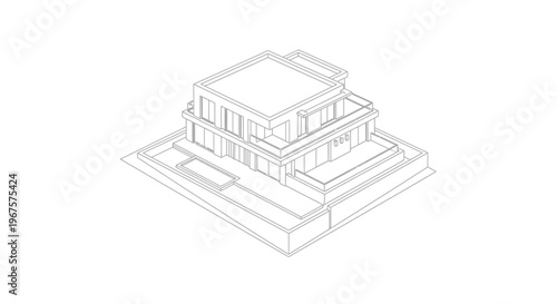 Modern architectural wireframe drawing of a luxurious multi-story house design concept.