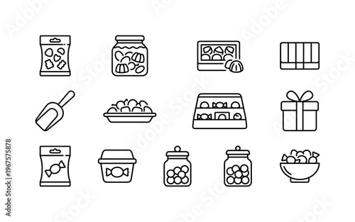 Collection of sweet candy icons in a modern outline style