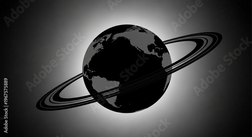 Saturn planet with rings in dark space.