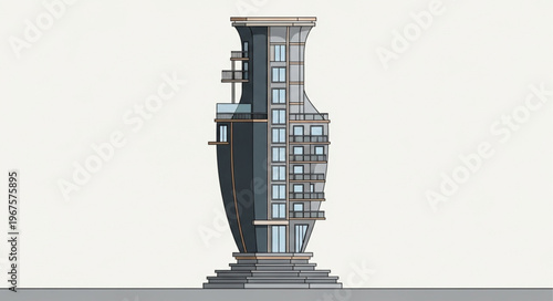 Modern Building Shaped Like a Vase on a Pedestal.