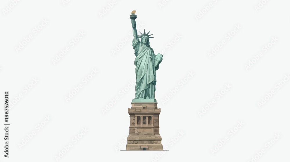 Fototapeta premium Iconic Statue of Liberty Isolated on a Crisp White Background, Symbolizing Freedom and Democracy, Perfect for Graphic Design and Educational Content