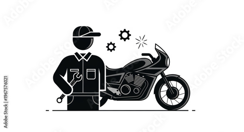Motorcycle Mechanic Working on a Sportbike Motorcycle.