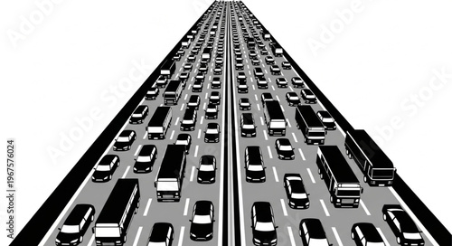 Heavy traffic congestion on a multi-lane highway stretching to the horizon.