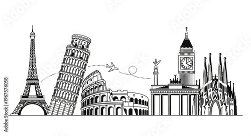 Famous European Landmarks Silhouette Collection.