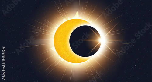 Solar eclipse celestial event showing sun corona and moon shadow.
