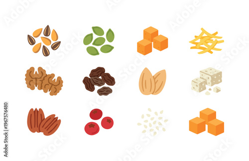 Assortment of healthy salad toppings and ingredients for cooking