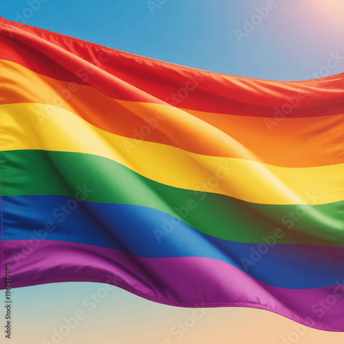 Rainbow flag waving in the wind.