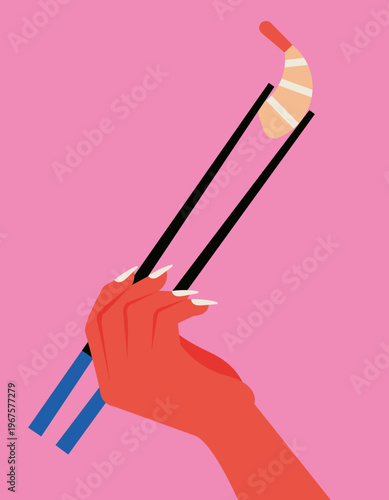 Hand Holding Shrimp with Chopsticks