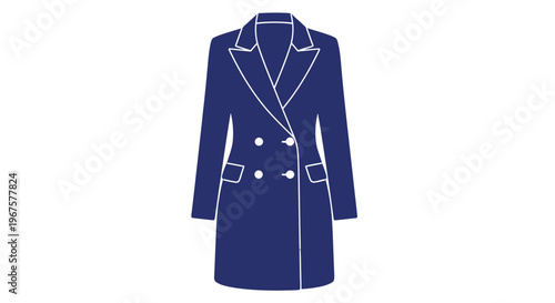 Blue Double Breasted Trench Coat Illustration.