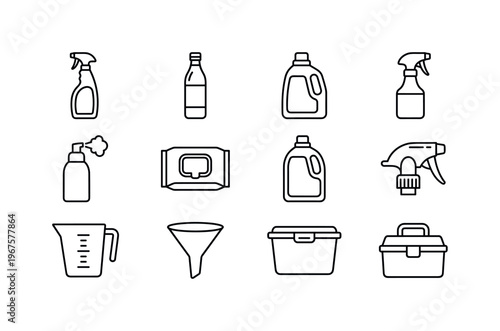 Dishwashing liquid bottle, degreaser bottle, disinfectant spray, glass cleaner, surface cleaner, oven cleaner, stainless cleaner,