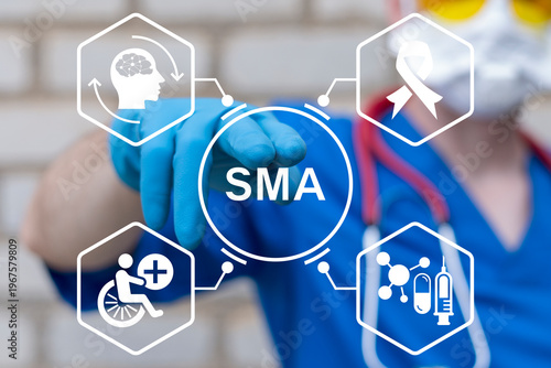 Concept of SMA Spinal Muscular Atrophy. Genetic Disease SMA Innovative Modern Medicine Diagnosis.