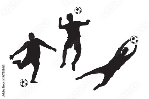 Football soccer players  silhouettes in game activity flat illustration