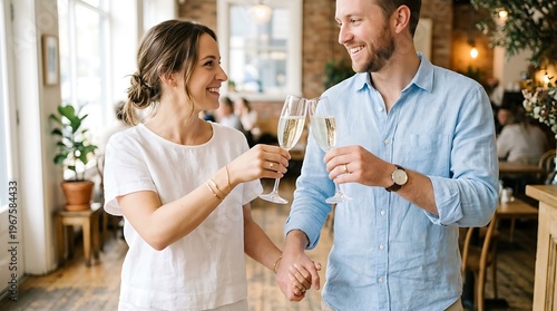 Video Mockup A couple enjoys a special moment while holding glasses of wine and making a toast.
