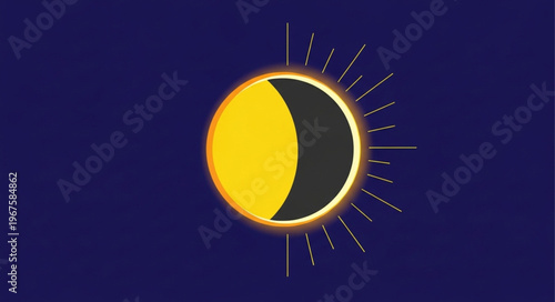 Partial Solar Eclipse Celestial Event Illustration.