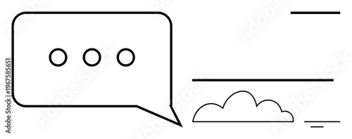 Digital communication concept. Chat bubble symbol with cloud shapes cloud services and messaging. Digital communication for teamwork, software, apps, data sharing, cloud storage