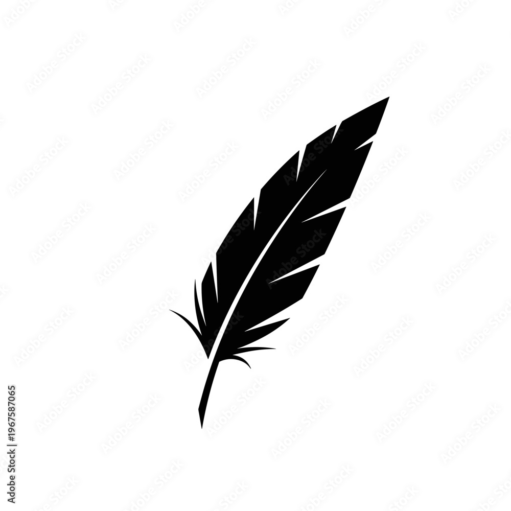 Obraz premium Black feather silhouette isolated on white.