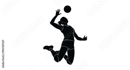 Volleyball player jumping to hit the ball silhouette.