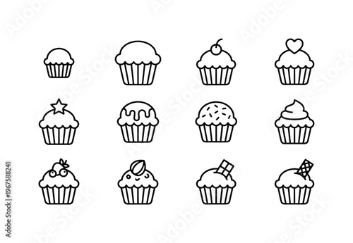 Mini cupcake, large cupcake, cupcake with cherry, cupcake with heart topper, cupcake with star topper, cupcake with drizzle,