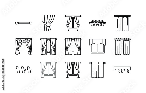 Curtains set, blackout curtains, sheer curtains, curtain rod, curtain tiebacks, curtain rings, curtain hooks, window drapes,