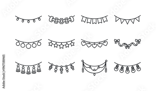 Garland string, paper garland, flag garland, triangle bunting, circle bunting, star garland, heart garland, ribbon garland, tassel