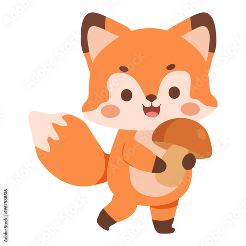 mushroom picking, forest fox, woodland animal, autumn nature, foraging, brown mushroom, edible fungi, wildlife, forest character, seasonal decor, nature discovery, orange fox, tail, fur, woodland, bot