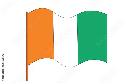 Flag of Cote d’Ivoire. National symbol in official colors. Template icon. Abstract vector background.