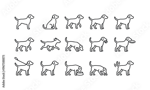 Dog silhouette, sitting dog, standing dog, walking dog, running dog, dog sniffing, dog with leash, dog with ball, dog with frisbee