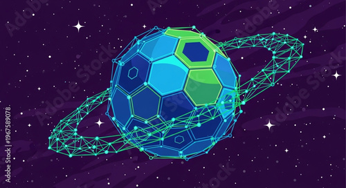 Abstract Planet Earth Soccer Ball Ring Space.