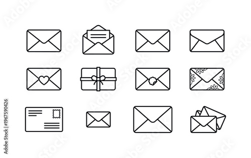 Envelope, open envelope, closed envelope, envelope with flap, envelope with heart seal, envelope with ribbon, envelope with