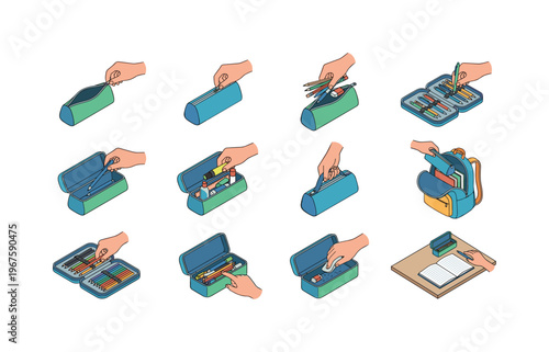 Step-by-step guide to organizing school supplies in a pencil case and backpack