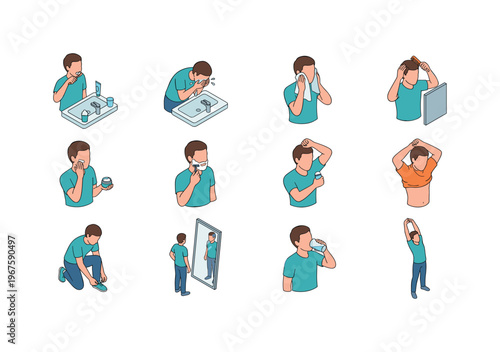 Man's daily routine: grooming, hygiene, and getting dressed for the day