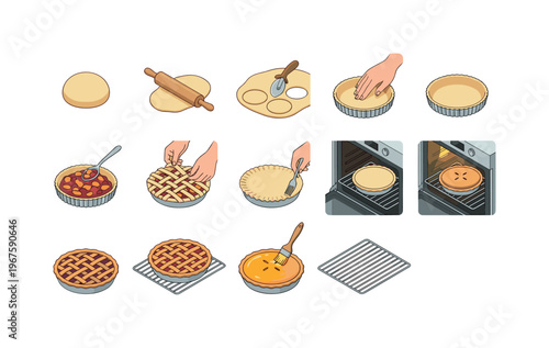 Step-by-step illustration of making a fruit pie from scratch