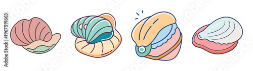 Colorful cartoonstyle illustration of four different types of croissants
