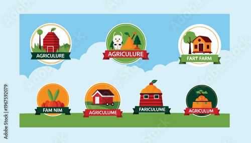 Farming flat concept icons set. Livestock and cattle farm. Agriculture stickers, cliparts pack. Farmers market produce. Crop plants cultivation, vegetable garden. Isolated cartoon illustrations Pro Ve